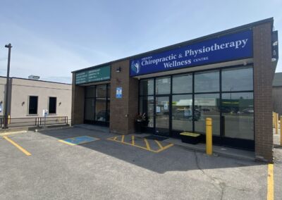 Front of Oshawa Chiropractic & Physiotherapy Wellness Centre in Oshawa 549 King St. East on an Angle